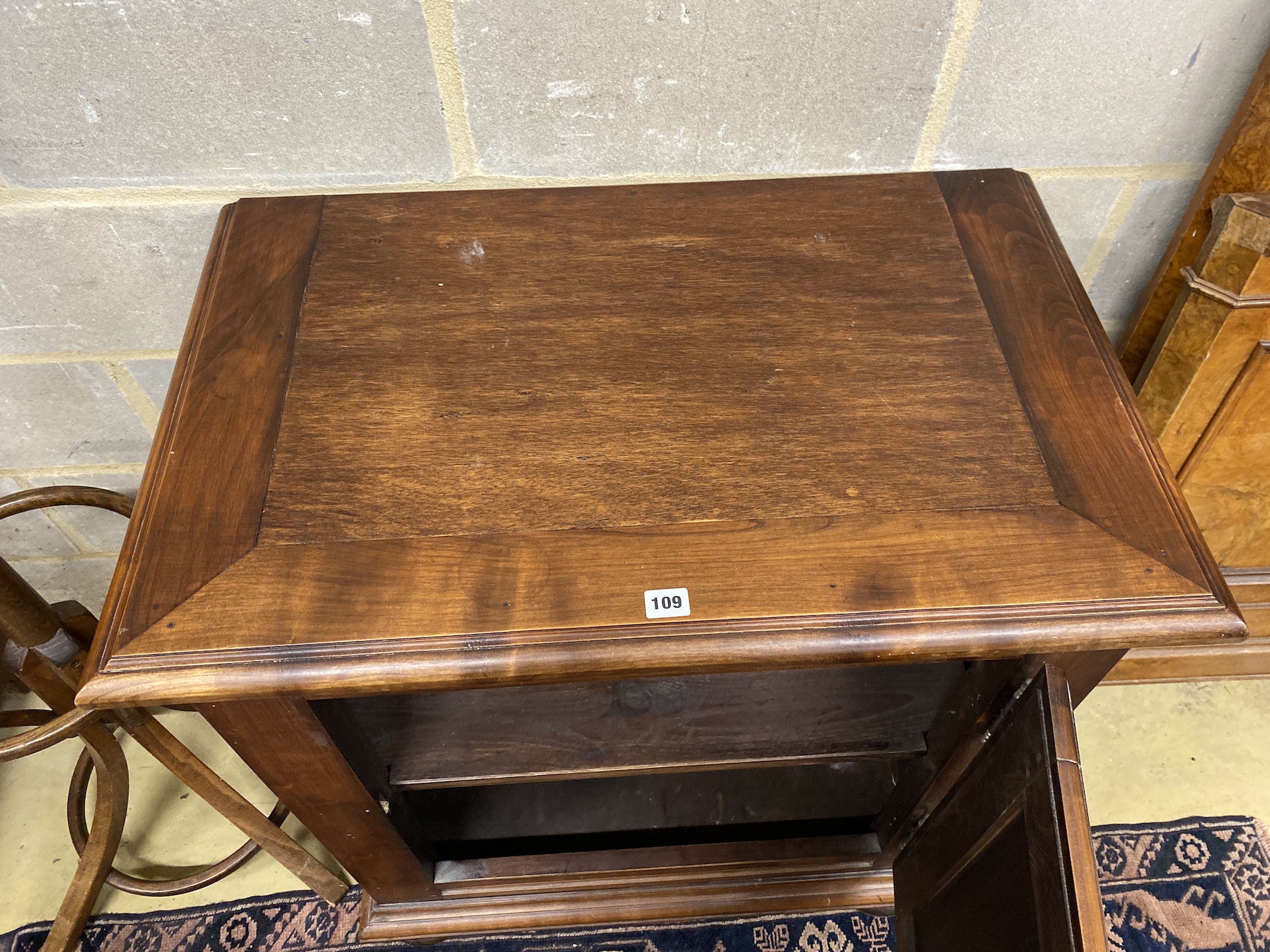 An 18th century style French cherry side cabinet, width 82cm, depth 51cm, height 92cm